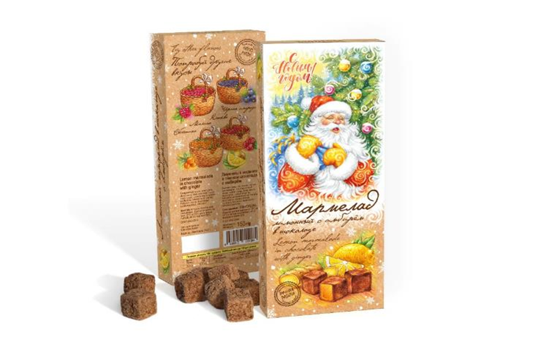  Сладарт(11443) Мармелад НОВОГОДНИЙ Лимонный с имбирём в тёмном шоколаде, 150г    в Моршанске