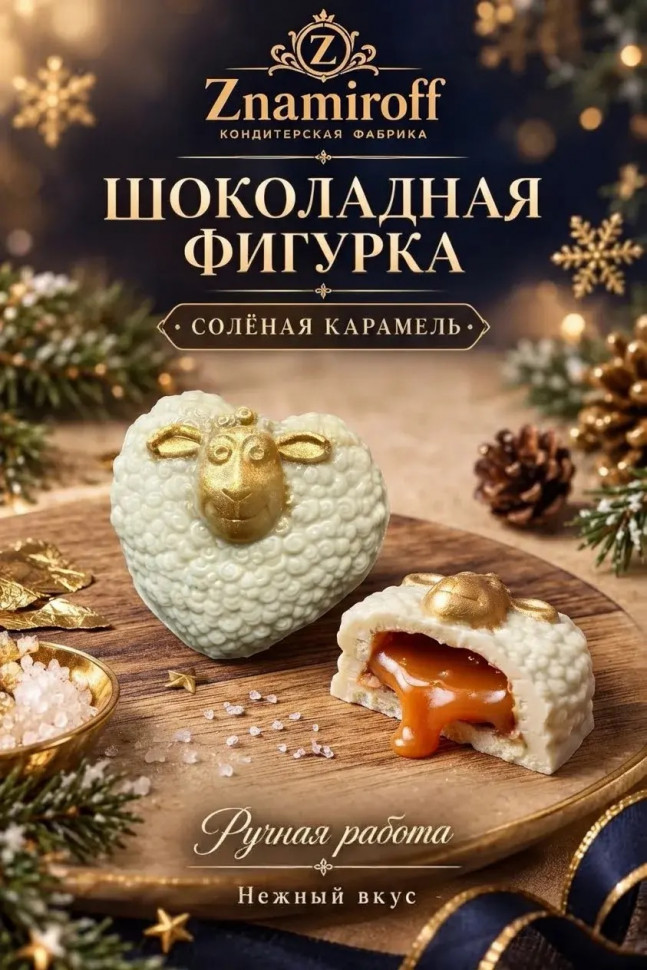 Шоколад фигурный "Овечка-сердечко" белый шоколад с начинкой солёная карамель(блок 5шт по 70г) в Моршанске