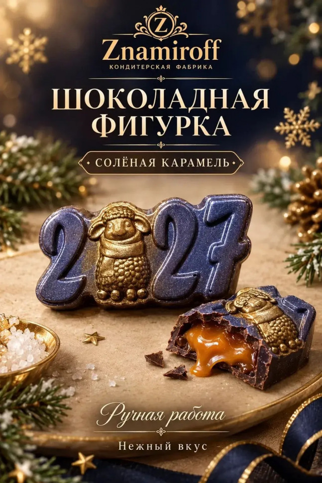  Шоколад фигурный "Год 2027" молочный шоколад с начинкой солёная карамель(блок 5шт по 70г) в Моршанске