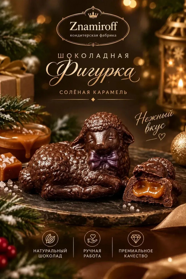№3 Шоколад фигурный "Овечка спящая" молочный шоколад с начинкой солёная карамель(блок 5шт по 70г) в Моршанске