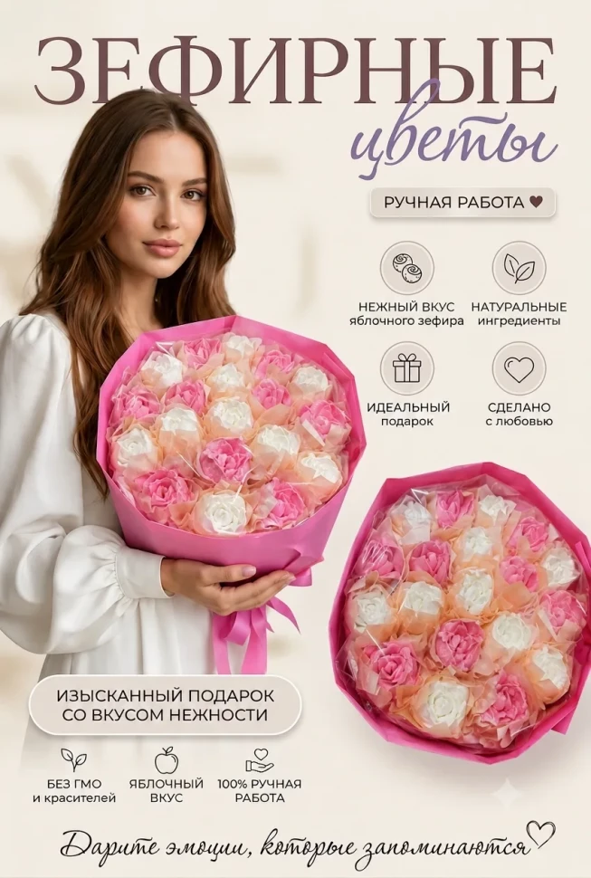  Букет Зефирный Размер XL бело-розовый,350г в Моршанске