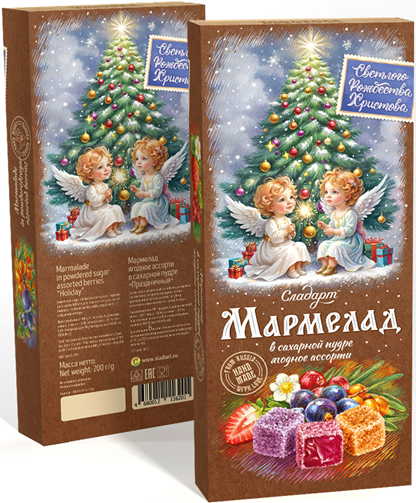 №1 Сладарт(11620) Мармелад Новогодний "Ангелы" Ассорти ягодное в сахарной пудре, 200г    в Моршанске